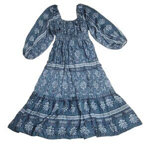 NWT Omika Monica Midi in Siya Aegean Tie Back Tiered Dress L $448